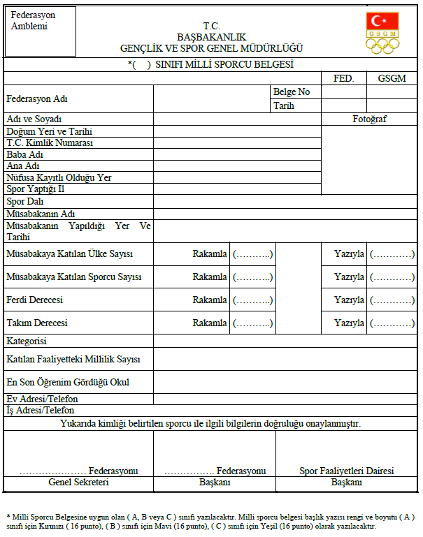 Sporcu özgeçmiş belgesi nereden alınır